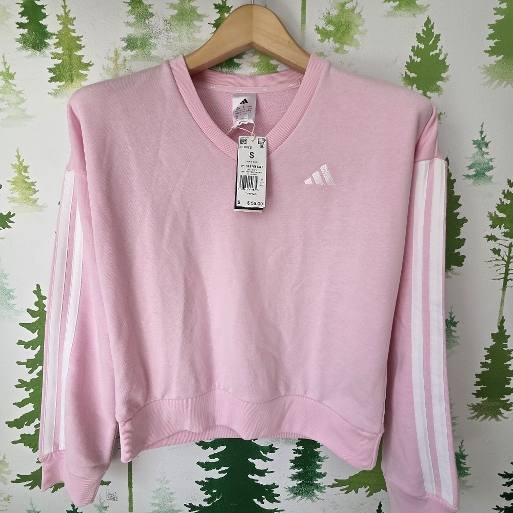 Adidas V Neck Pink Women's Long Sleeve Sweatshirt